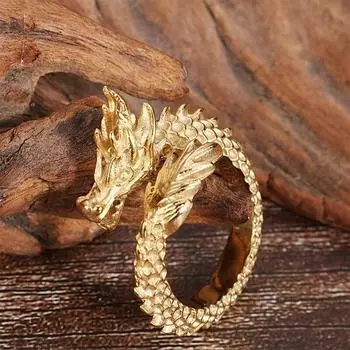 Винтажное мужское кольцо в стиле панк из нержавеющей стали, могучий дракон, очаровательные кольца на палец, индивидуальное золотого цвета, модные коктейльные украшения 7