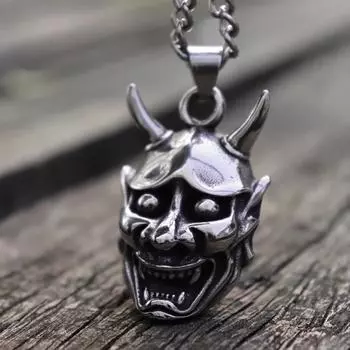 Винтажное мужское ожерелье из нержавеющей стали 316l, японское гневное Хання, маска призрака, кулон, ожерелье, готический панк, байкерские ювелирные изделия, подарки для него