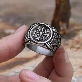 Винтажное мужское скандинавское кольцо с компасом викингов, скандинавское мужское кольцо с компасом 5