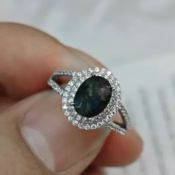 Винтажное не тускнеющее женское кольцо из серебра 925 пробы с натуральным необработанным минеральным агатом из мха и кольца для женщин 5