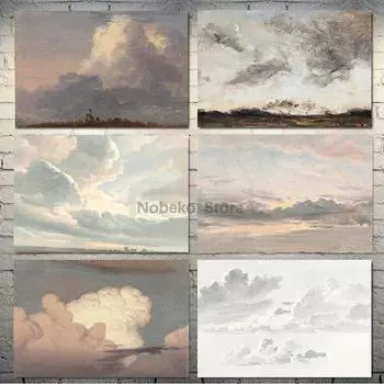 Винтажное небо, облака, картина, постер, пастель, детская комната, акварель, принты, холст, настенное искусство, картины, домашняя комната, винтажный декор 21x30cm No Framed