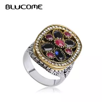 Винтажное новое мозаичное большое синее кольцо из акриловой смолы, античное серебро, богемные украшения, женские свадебные аксессуары 8 красный