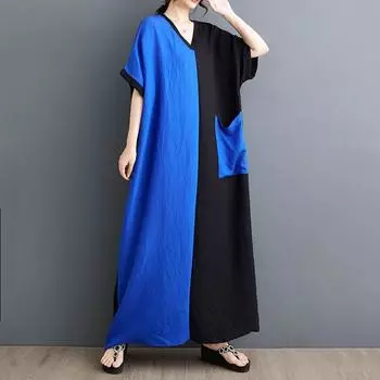 Винтажное новое платье больших размеров с коротким рукавом для женщин, повседневное свободное длинное летнее платье макси