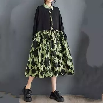 Винтажное новое платье больших размеров с длинным рукавом для женщин, повседневное свободное весенне-осеннее платье