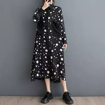 Винтажное новое платье больших размеров с длинным рукавом для женщин, повседневное свободное весенне-осеннее платье-рубашка
