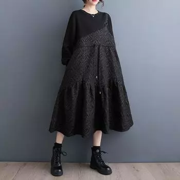 Винтажное новое платье больших размеров с длинным рукавом для женщин, повседневное свободное весенне-осеннее платье