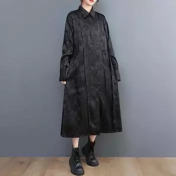 Винтажное новое платье больших размеров с длинным рукавом для женщин, повседневное свободное весенне-осеннее платье-рубашка