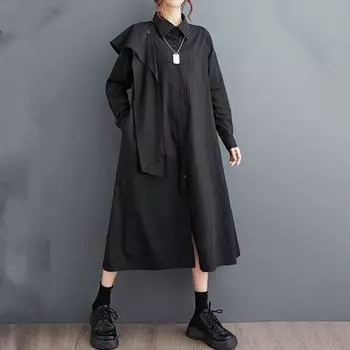 Винтажное новое платье больших размеров с длинным рукавом для женщин, повседневное свободное весенне-осеннее платье-рубашка