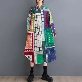 Винтажное новое платье больших размеров с длинным рукавом для женщин, повседневное свободное длинное весенне-осеннее платье-рубашка