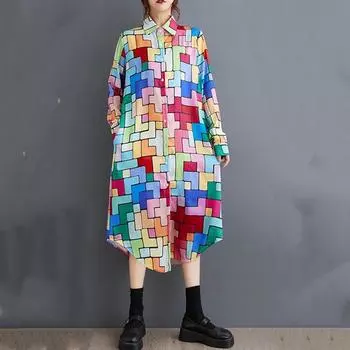 Винтажное новое платье больших размеров с длинным рукавом для женщин, повседневное свободное длинное весенне-осеннее платье-рубашка