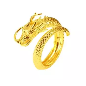 Винтажное открытое гравированное мужское кольцо в форме дракона ADM золотистый