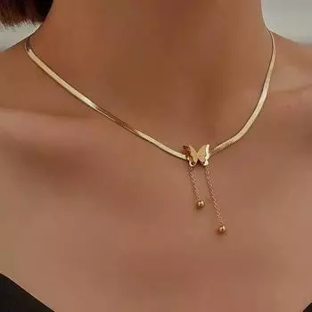 Винтажное ожерелье-бабочка, женское золотого цвета, нержавеющая сталь, цепочки в виде змеи, эстетическое очаровательное колье, Свадебная вечеринка, 2023, ювелирное изделие, подарок золотой