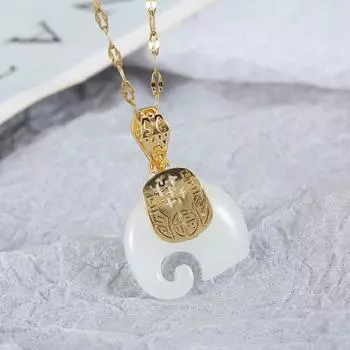 Винтажное ожерелье-чокер с подвеской в виде слона из белого нефрита Хотан белый