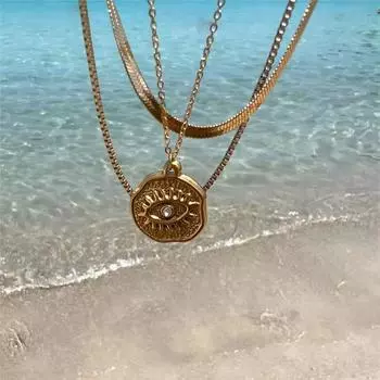 Винтажное ожерелье из 18-каратного золота, нержавеющая сталь, цепочка с лезвиями, двойное ожерелье с подвеской «Глаз дьявола», женское