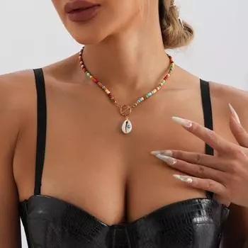 Винтажное ожерелье из бисерных цветных бирюзовых ракушек в стиле бохо с простой пляжной цепочкой на ключицу золотой