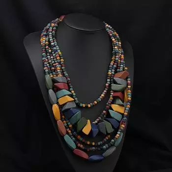 Винтажное ожерелье из деревянных бусин цвета Моранди, женское, личность, преувеличенное, богемное, для отпуска, сценические аксессуары