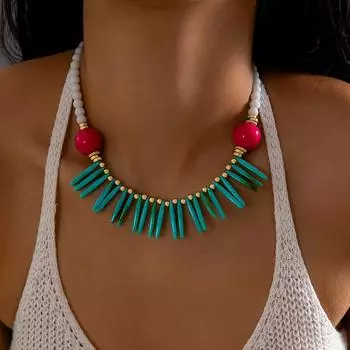 Винтажное ожерелье из смоляных бусин в стиле бохо-шик с акцентами из искусственных камней — идеально для вечеринок и подарков синий