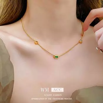 Винтажное ожерелье из титановой стали с цирконием в стиле ретро и высокого качества, легкая роскошная цепочка на ключицу 1#