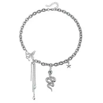 Винтажное ожерелье-подвеска в виде змеи. Красивое ожерелье с бабочкой и змеей с бахромой для модных женщин.