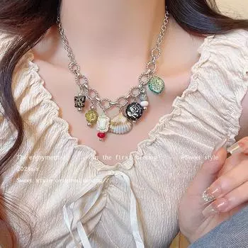 Винтажное ожерелье с бабочками и цветами – уникальный дизайн ключицы для женщин серебряный