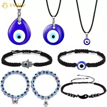 Винтажное ожерелье с голубыми глазами и глазами демона, браслет для женщин, серебряный браслет, аксессуары, ювелирные изделия, подарки 6