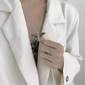 Винтажное ожерелье с крыльями ангела из стерлингового серебра S925 в стиле панк, крутое, красивое, в стиле хип-хоп, с подвеской 50cm