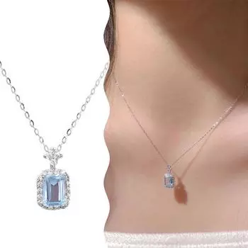 Винтажное ожерелье с квадратным кулоном цвета морской волны и циркония для женщин и девочек, изящное ожерелье с подвеской в виде ключицы, ювелирные изделия для вечеринок, аксессуары