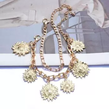 Винтажное ожерелье с подсолнухом, женское модное двухслойное ожерелье