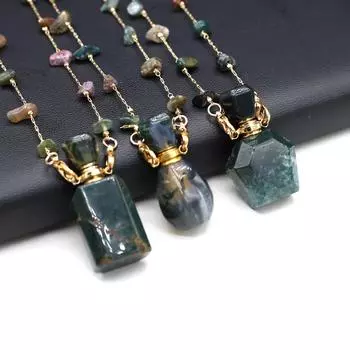Винтажное ожерелье с подвеской в виде флакона духов из натурального камня, зеленое чернильно-синее кварцевое гравийное ожерелье для женщин, ювелирные изделия своими руками, подарки 80cm