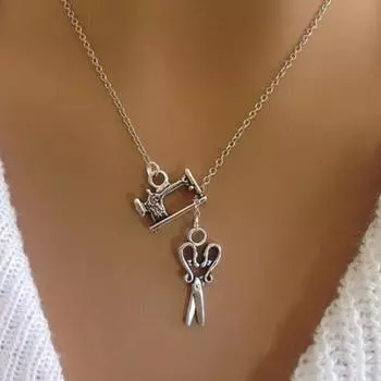 Винтажное ожерелье с подвеской в виде ножниц, швейной машины, женское и мужское готическое многослойное ожерелье в стиле стимпанк Y2k серебряный