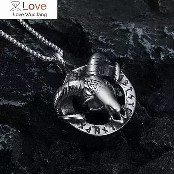 Винтажное ожерелье с подвеской в виде черепа козла в стиле викинга для мужчин из нержавеющей стали, руны, байкер, уникальный амулет, ювелирные изделия, подарок оптом 50cm