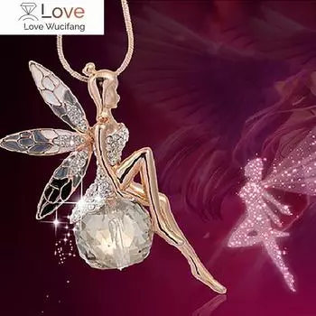 Винтажное ожерелье с подвеской в виде бабочки-феи, женское модное ожерелье-цепочка со свитером, подвеска в виде хрустального крыла ангела, ювелирные изделия для вечеринок