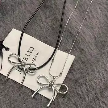 Винтажное ожерелье с подвеской в виде полого банта для женщин и девочек, модная эстетичная цепочка на ключицу, ювелирные аксессуары, подарки as the picture