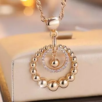 Винтажное ожерелье с подвеской в виде круга из розового золота для женщин, блестящий белый циркон, модные ювелирные изделия золотой
