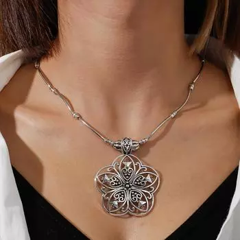 Винтажное ожерелье с полым цветком, цепочка из сплава, аксессуар для женщин, на каждый день и для вечеринок, подходит для всех сезонов