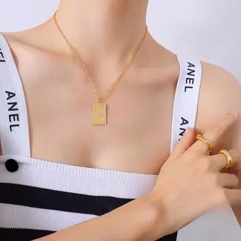 Винтажное ожерелье с рельефом солнца и луны для мужчин и женщин, титановая сталь с покрытием из 18 настоящего золота, цепочка на ключицу, ювелирные изделия P037-8