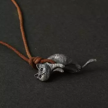 Винтажное ожерелье серебряного цвета, ювелирные изделия, колье, грустное подвесное ожерелье в форме кошки, ожерелье для пары, ожерелье с животным котенком