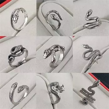 Винтажное панк-готическое кольцо со змеей, античное серебро, регулируемое кольцо с изображением кобры, гранж-готические аксессуары, деловые принадлежности