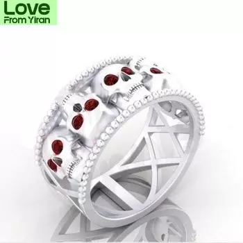 Винтажное панк-кольцо с черепом из серебра 925 пробы и черного золота для мужчин и женщин в подарок на день рождения 7 красный