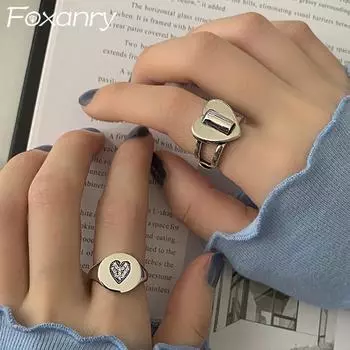 Винтажное панк-кольцо с цирконием 925 пробы для женщин, корейский модный креативный комплект колец в форме сердца с любовью, ювелирные изделия для вечеринок, подарки Resizable