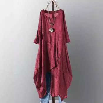 Винтажное платье миди для женщин, женское, с длинным рукавом, клетчатое, сарафан, повседневный халат, женская одежда, летние макси-платья XXXXL красный