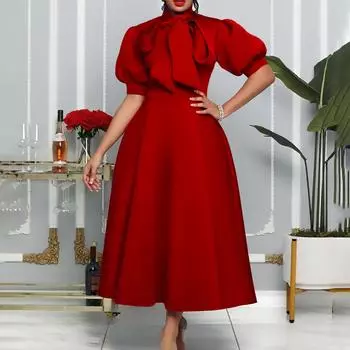 Винтажное платье миди в африканском стиле с бантом и принтом бабочки для женщин S белый