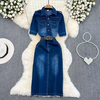 Винтажное платье-рубашка в стиле Хепберн с короткими рукавами и талией в винтажном стиле