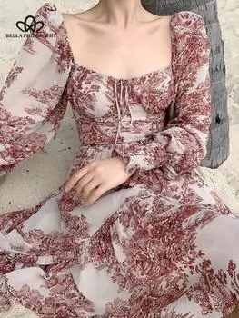 Винтажное платье с цветочным принтом и воротником-стойкой, женское модное повседневное пляжное платье, летнее элегантное короткое платье S красный