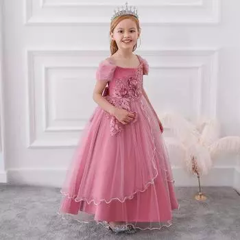 Винтажное платье с открытыми плечами для девочек-цветочниц с кружевной вышивкой для маленьких/больших девочек, свадебное платье для подружек невесты, праздничное бальное платье 120cm