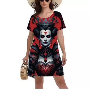 Винтажное платье с принтом черепа и розы, женское, большого размера, с коротким рукавом и круглым вырезом, летнее повседневное платье А-силуэта в стиле Харадзюку, Vestidos S