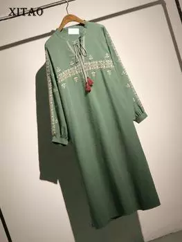 Винтажное платье с вышивкой на шнурке XITAO LJT4191 One Size