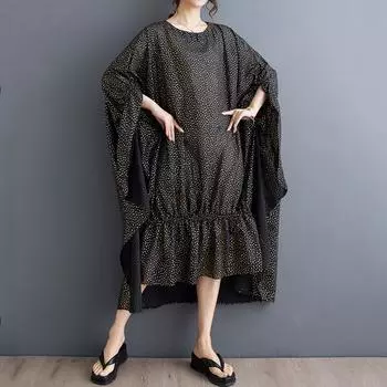 Винтажное платье в горошек с коротким рукавом больших размеров для женщин, повседневное свободное длинное летнее платье