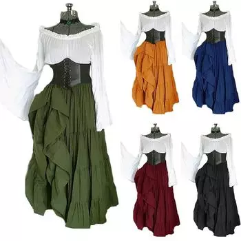 Винтажное платье в стиле ретро, модная туника с расклешенными рукавами, женская туника больших размеров, элегантные платья для косплея XXXXXL чёрный