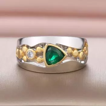 Винтажное полое кольцо-бандаж для вечеринок, аксессуары для танцевальной вечеринки, изящные двухцветные кольца с зеленым камнем, ювелирные изделия для матери, подарок MIT 6